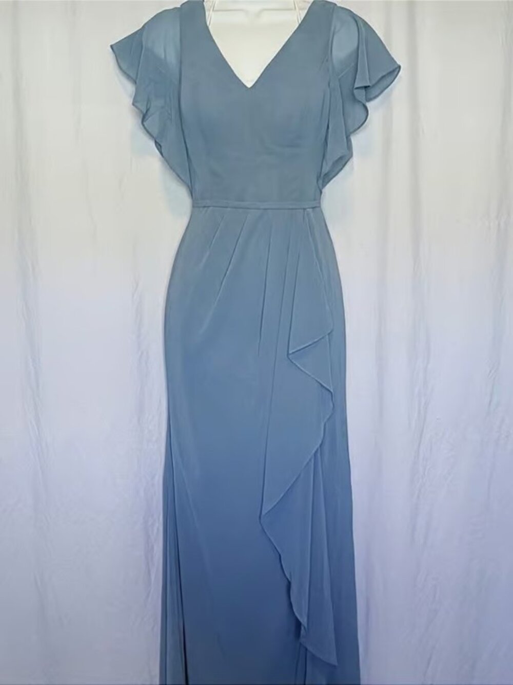 Celebrate DB Studio Dress Maxi Gown Dusty Blue Flutter Sleeve Ruffle Size 0